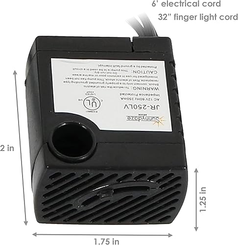 Miniatura 4 de Sunnydaze Bomba de agua sumergible de 70 GPH - 24V - Caudal ajustable - Luz de dedo y transformador para fuentes y acuarios