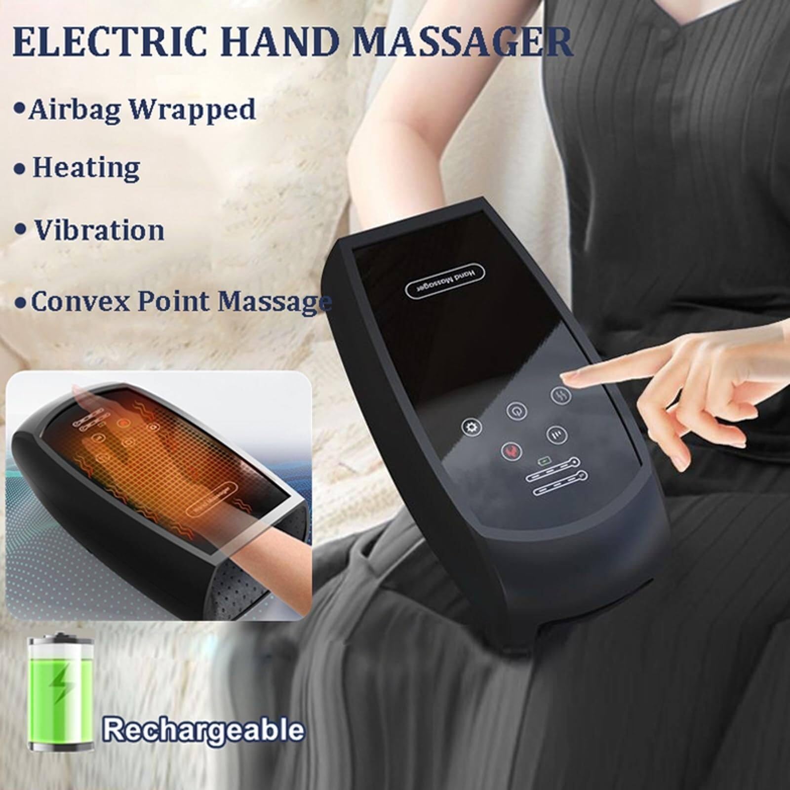 Massaggiatore elettrico per le mani con compressione aria e calore, 3 modalità, 3 intensità, massaggiatore senza fili con controllo touch e timer, per sollievo delle articolazioni delle dita e del