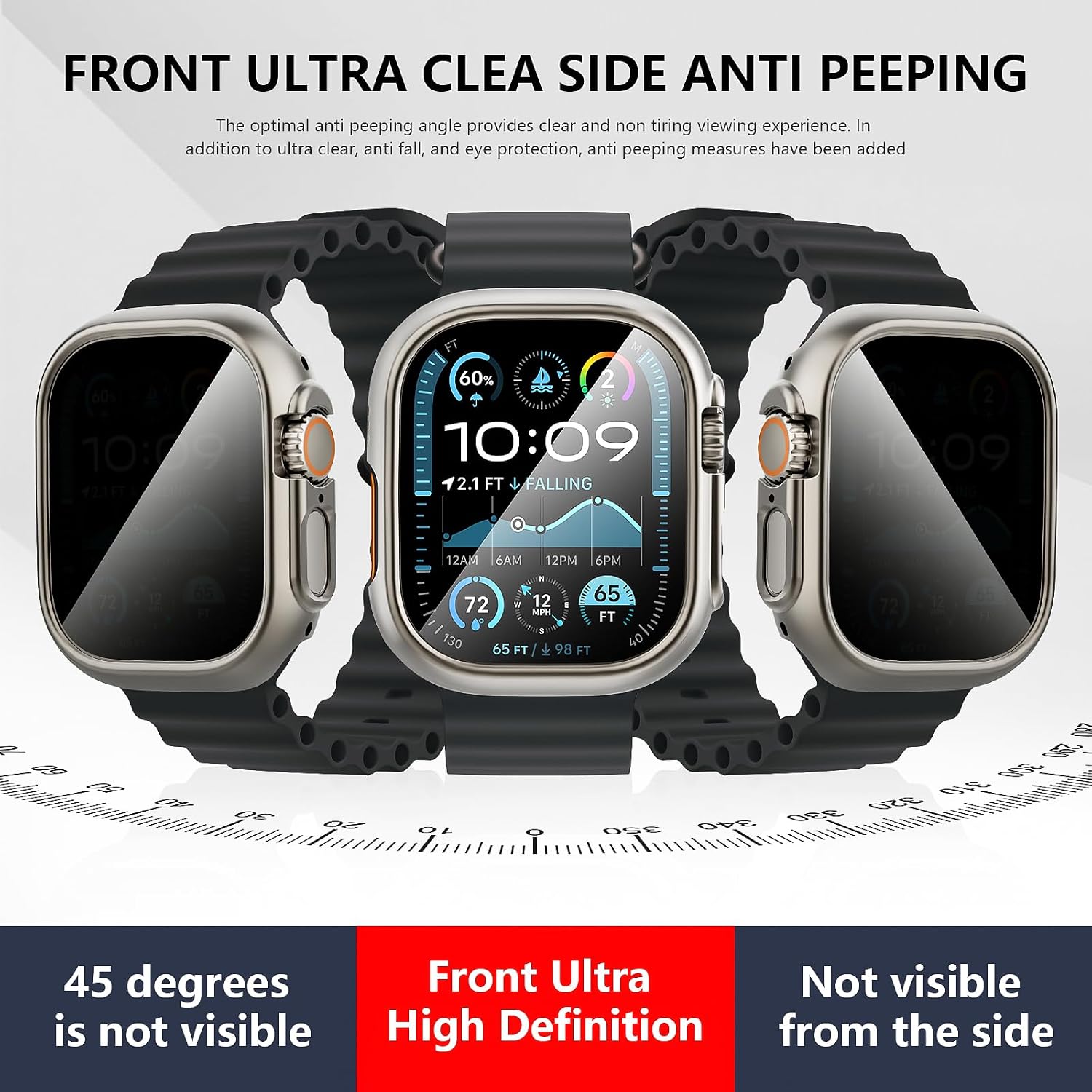 Suoman 2+2-Pack for Apple Watch Ultra 3/2/1 49mm Case + Privacy Tempered Glass Screen Protector, [Anti-Peeping] [with Auto Alignment Tool Kit]+ PC Protective Cover for iWatch Ultra 49mm -Titanium