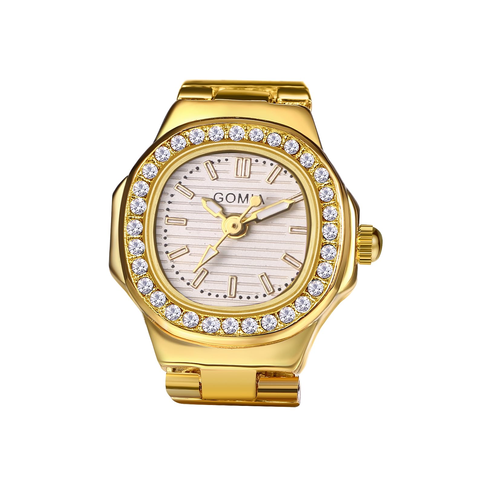 JewelryWe Ringuhr Fingeruhr Damen Uhren - Quadrat Quarz Analoge Verstellbar Metall Ring Uhr Frauen Glitzer Strass Fingerringuhr Uhrenring mit Schwarz Rechteckigem Zifferblatt