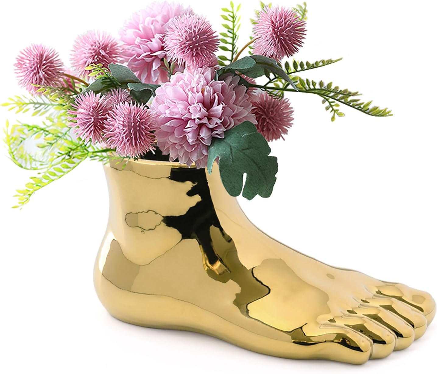 Unique Gold Vase with Planter Decorations Perfect for Weird Decor for Living Room Shelf Entryway (Golden, Large)
