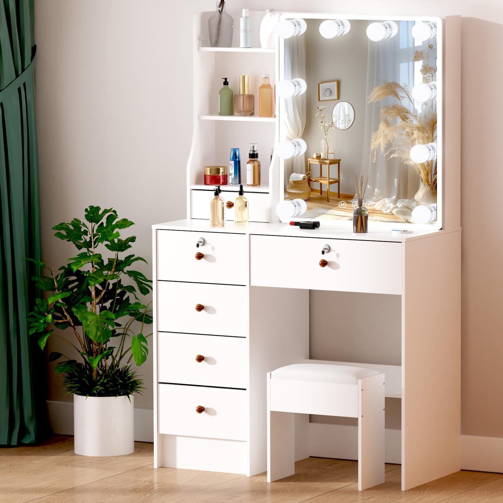 Dradaomull Make-uptafel met verlichting, make-uptafel met spiegel