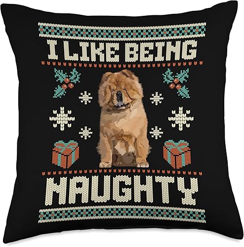 Miniatura 4 de Christmas I Like Being Naughty Chow Dog Lover Funny Throw Pillow, 16x16, Multicolor