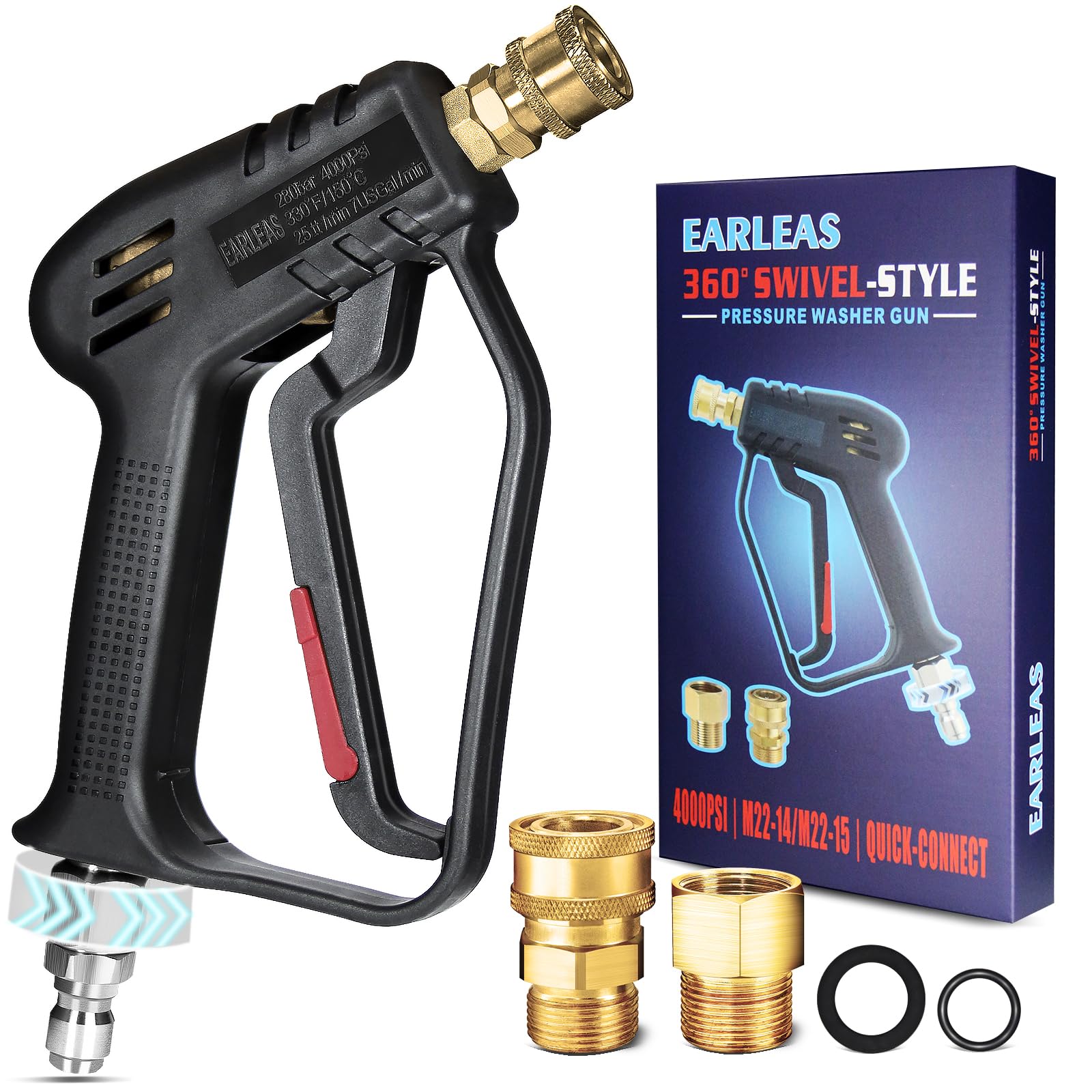 EARLEAS Short Pressure Washer Gun with Swivel, 4000 PSI