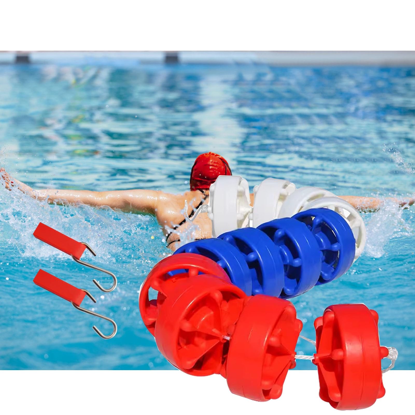YXXSDP Swimming Pool Safety Divider with Float, 3 6 9 16 19 26 33 Ft Long Professional Pool Ropes/Swim Lane Cord, for Separating Deep Shallow End Water Area (Color : Red Blue White, Size : 8m/26.2ft)