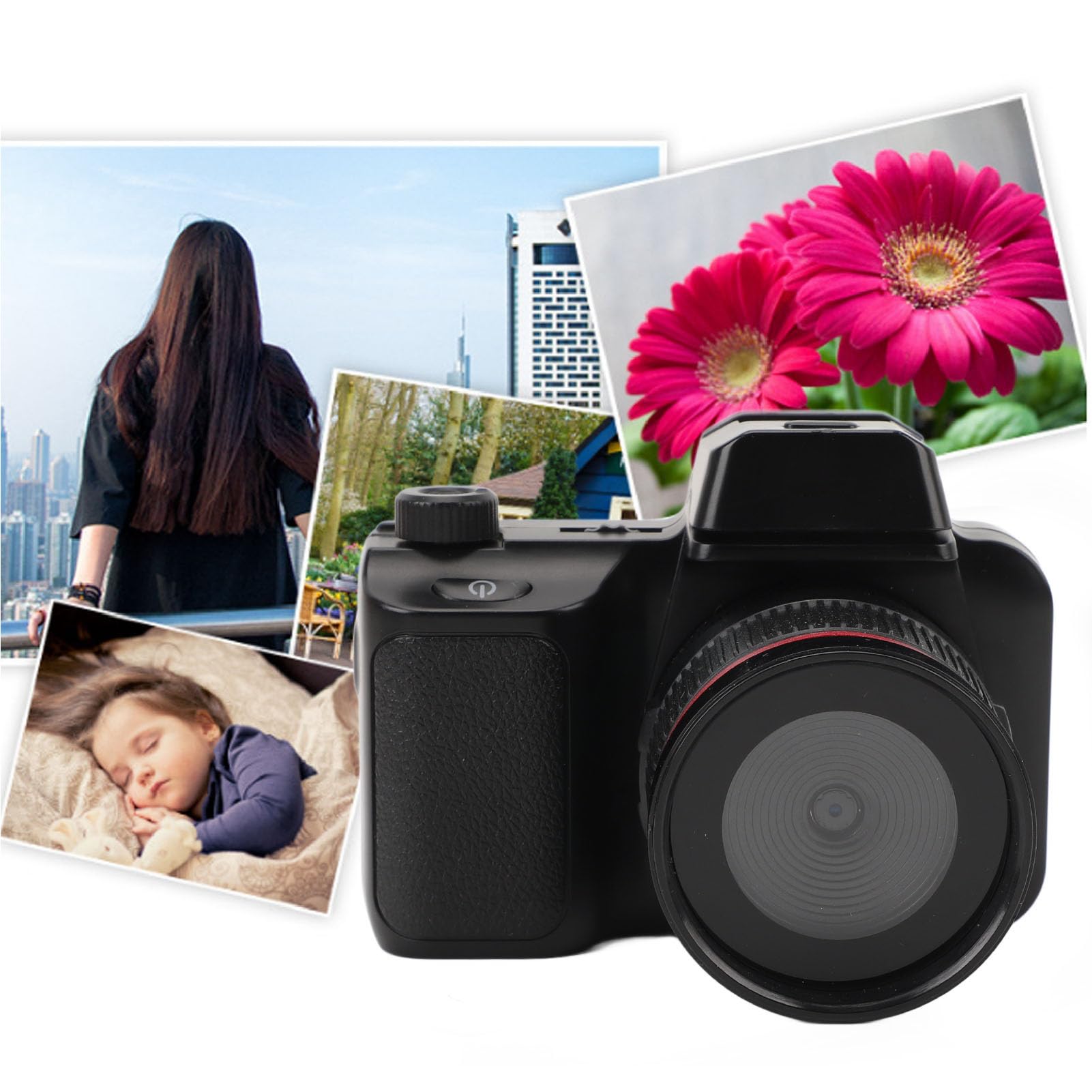 Fotocamera Reflex, Fotocamera 1080P Mini Fotocamera Reflex Digitale con Schermo Flip da 2,0 Pollici, Video Zoom Digitale 4X per Bambini Adulti Principianti