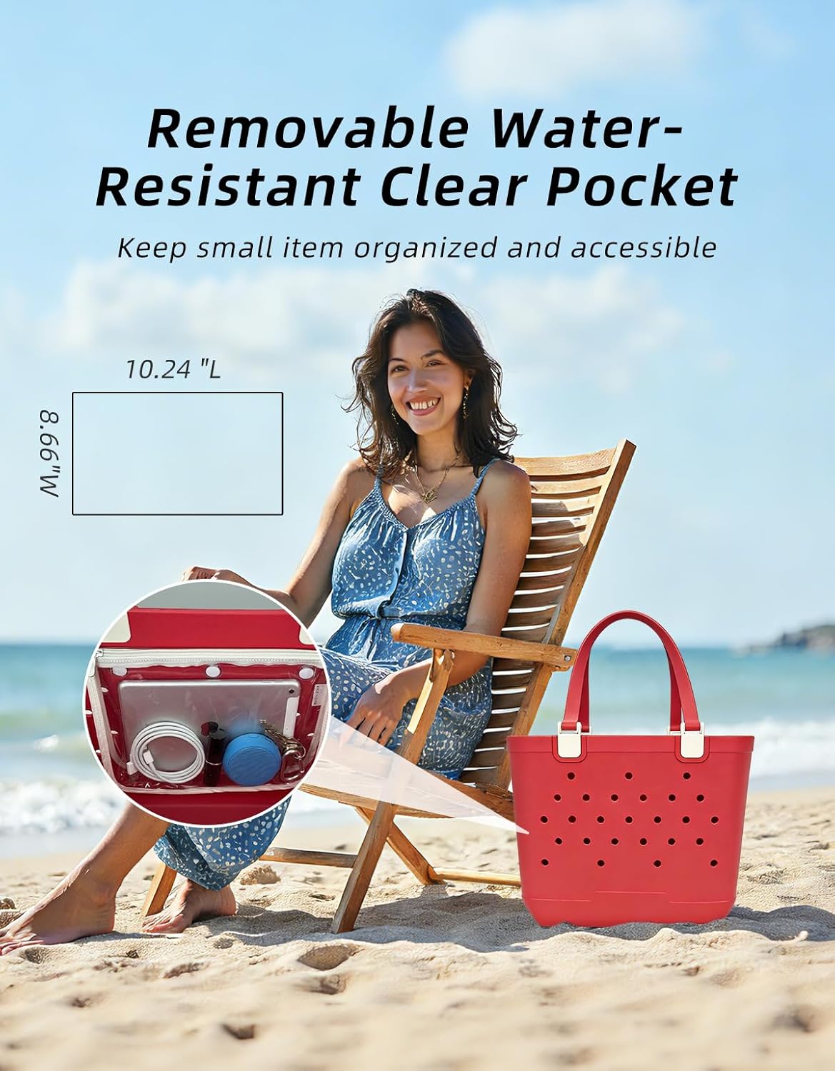 Beach Bag - Sandproof Rubber Tote with Waterproof Zipper Pocket for Travel, Pool, Boat, Sports, Groceries-Large Size - Image 5