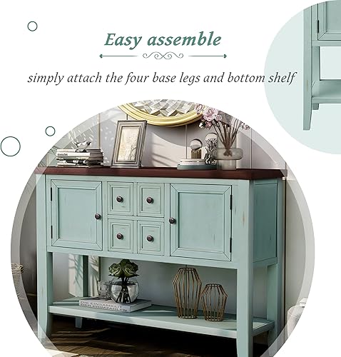 Miniatura 6 de Aprilsoul Mesa consola de buffet, aparador de 47.36 pulgadas con 4 cajones, 2 armarios de almacenamiento y estante inferior para sala de estar,