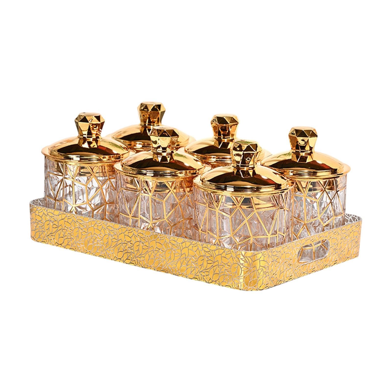 LOVIVER Ensemble de 6 boîtes de conservation transparentes dorées avec couvercles, idéales pour conserver les fruits secs et les noix.