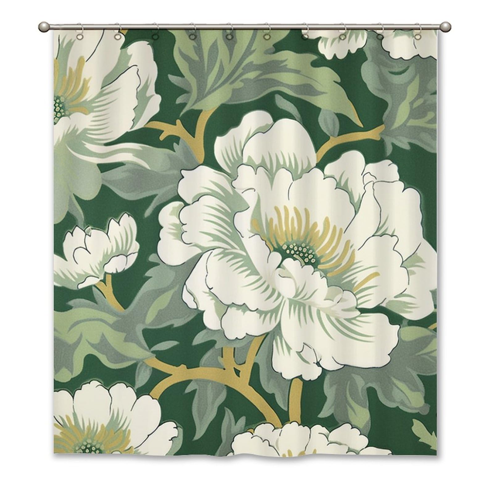 Guangpat Gray Purple Green Chinoiserie Floral Shower CurtainHonshu in Robins Egg Blue Floral Chinoiserie Asian Shower Curtains Modern Shower Curtain 64x72in Polyester Fabric Shower Curtain Set