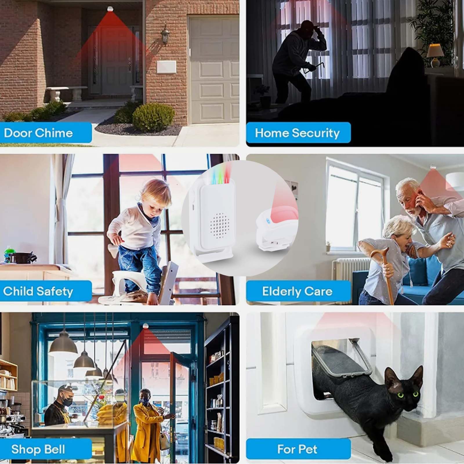 Timbre con sensor de movimiento, detector de sensor de movimiento PIR inalámbrico, para casa, tienda de bienvenida, timbre de alarma de seguridad para buzón de negocios, alerta de entrada de puerta