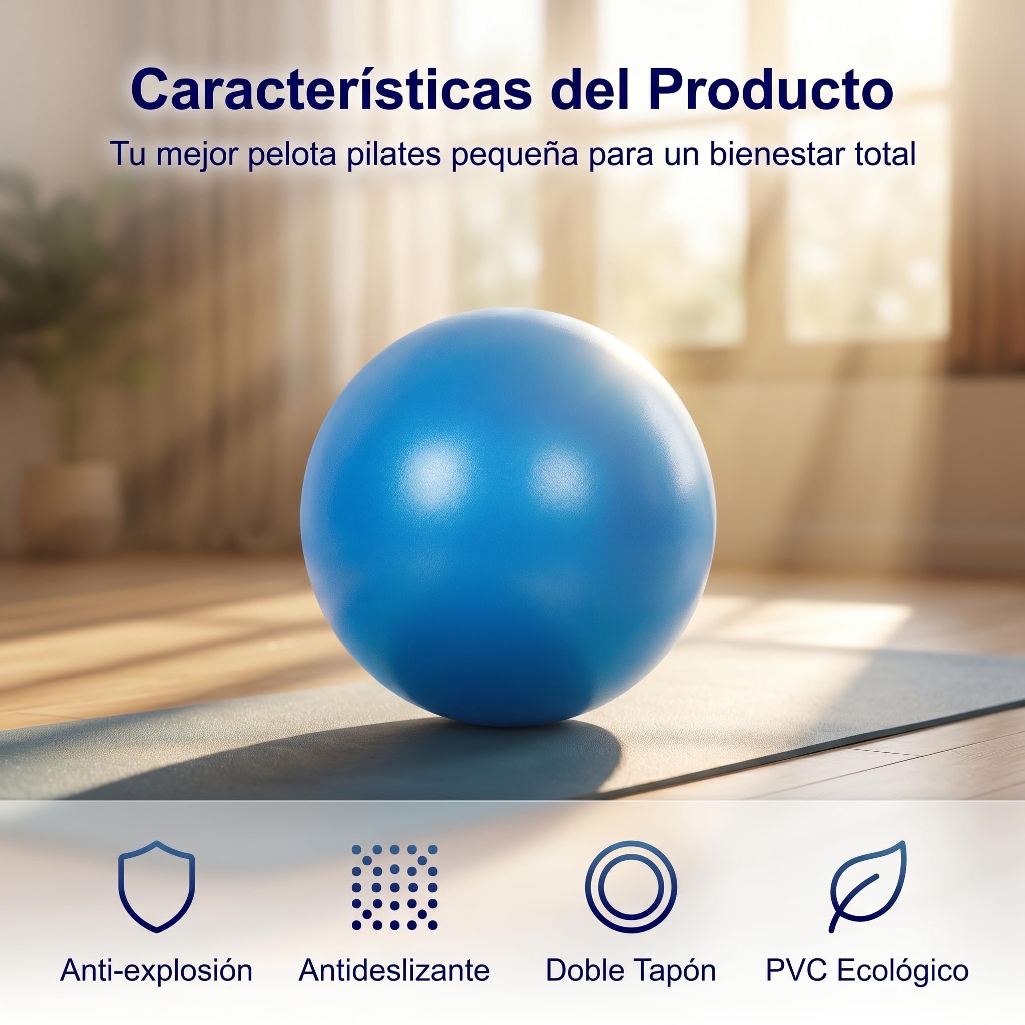 Pelota de Pilates pequeña 23/25 cm – Mini Pelota de Gimnasia Antideslizante y antiexplosión con válvula de inflado fácil. Ideal para Yoga, rehabilitación, Embarazo y Equilibrio en casa