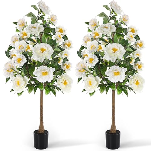 Thiccywoov 2 Pack 48'' Artificial Peony Tree, 4FT Faux Plant
