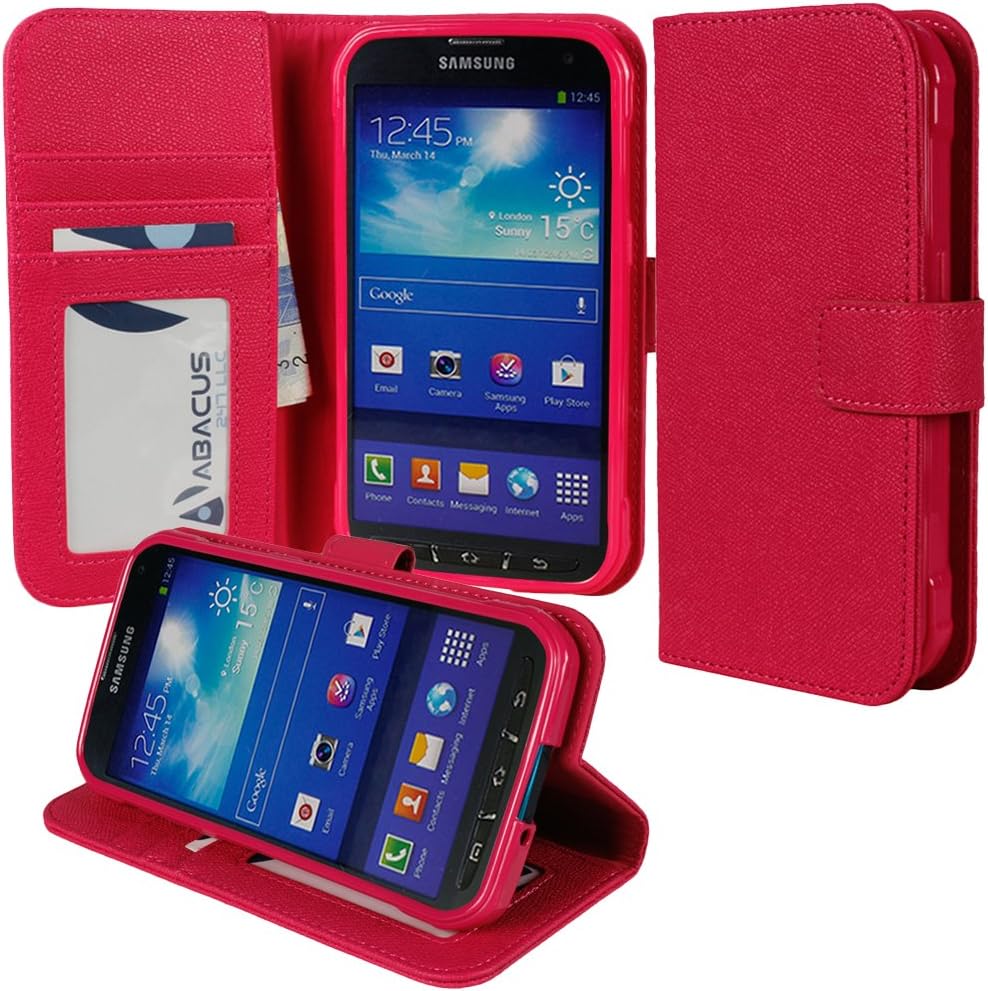 Galaxy S5 Active Case, Abacus24-7 Wallet with Flip Cover and Stand, Pink
