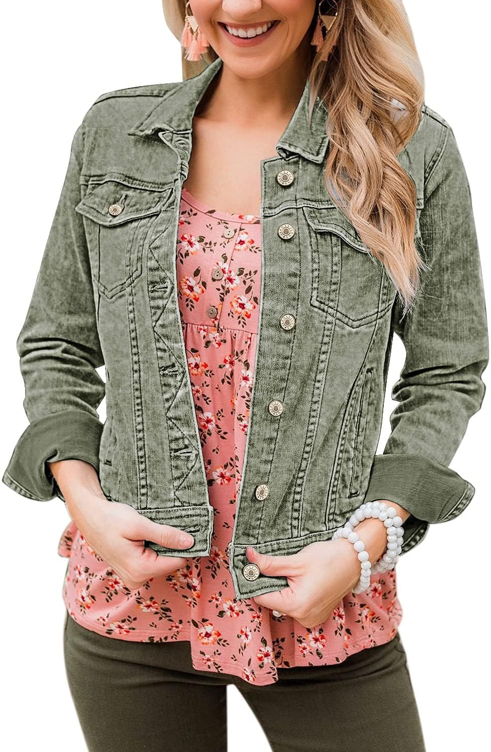 LookbookStore Women's Basic Long Sleeves Button Down Fitted Denim Jean Jackets - Image 3