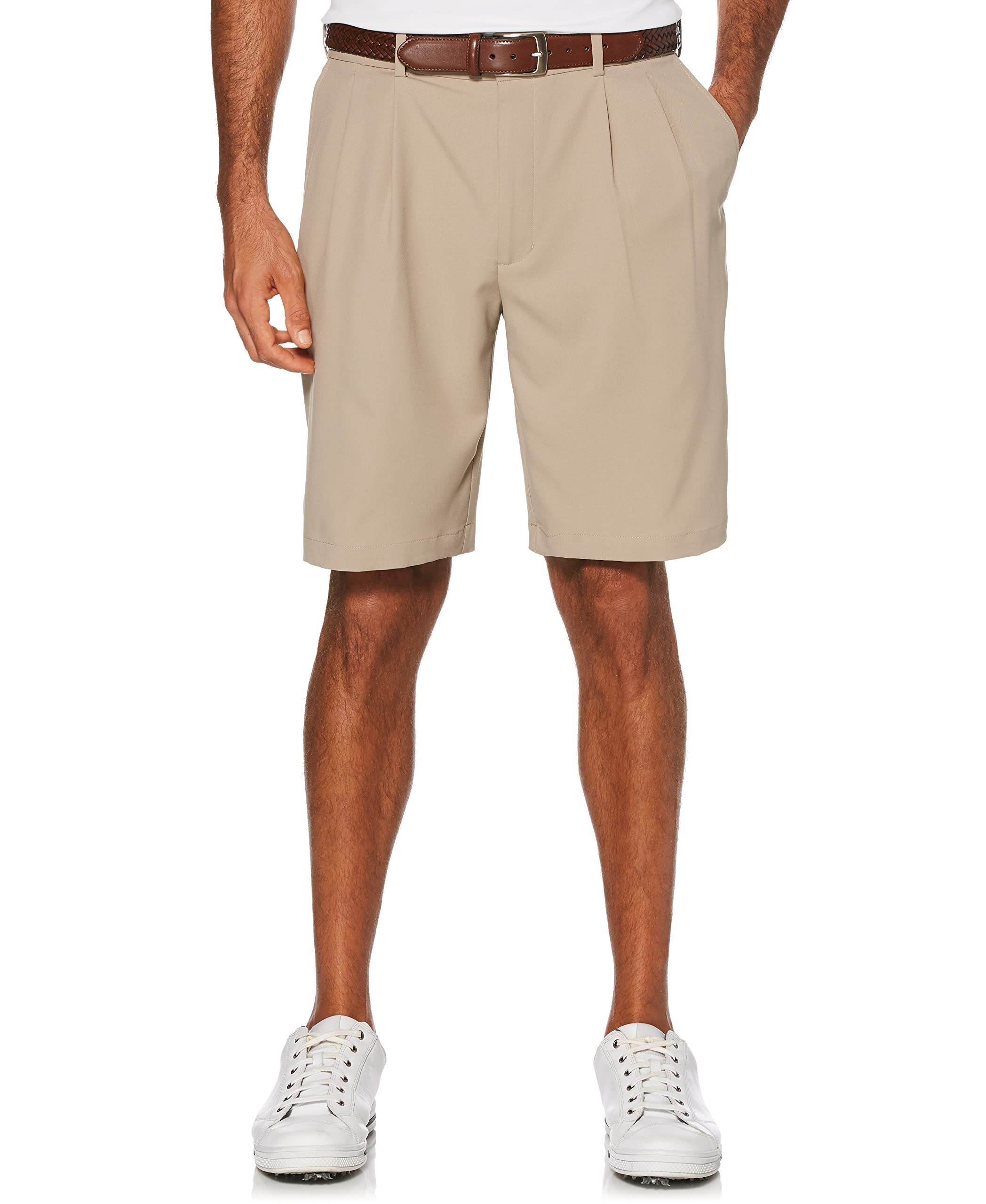 Pga Tour Men's Chinchilla Pvbs80m3double Pleat Expandable Short Golf Shorts - Beige - 36