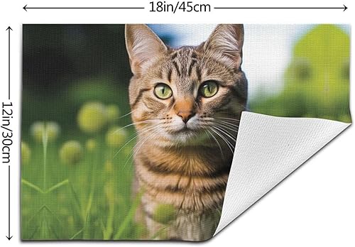Miniatura 2 de Juego de 6 manteles individuales de PVC con diseño de gato atigrado sobre la hierba, antideslizantes, de 12 x 18 pulgadas, juego de manteles