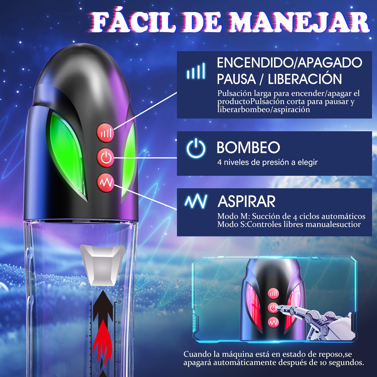 Bombas Para el Pene Juguetes Sexuales Hombre - Alargador de Pene Masculino con 4 Modos de Presión y 4 Modos de Succión,Bomba de Vacío Eléctrica para Pene Masturbador con Cockring y Anillos de Silicona