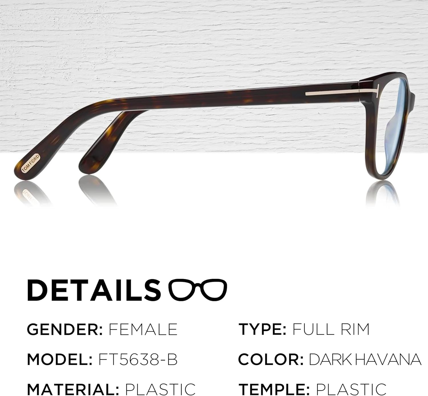 Tom Ford FT5638-B Square Shape Eyeglass Frame + Bundle With eSHADES Eyewear Cleaning Kit, 50 mm, Dark Havana ( 50 Mm ) - Image 2