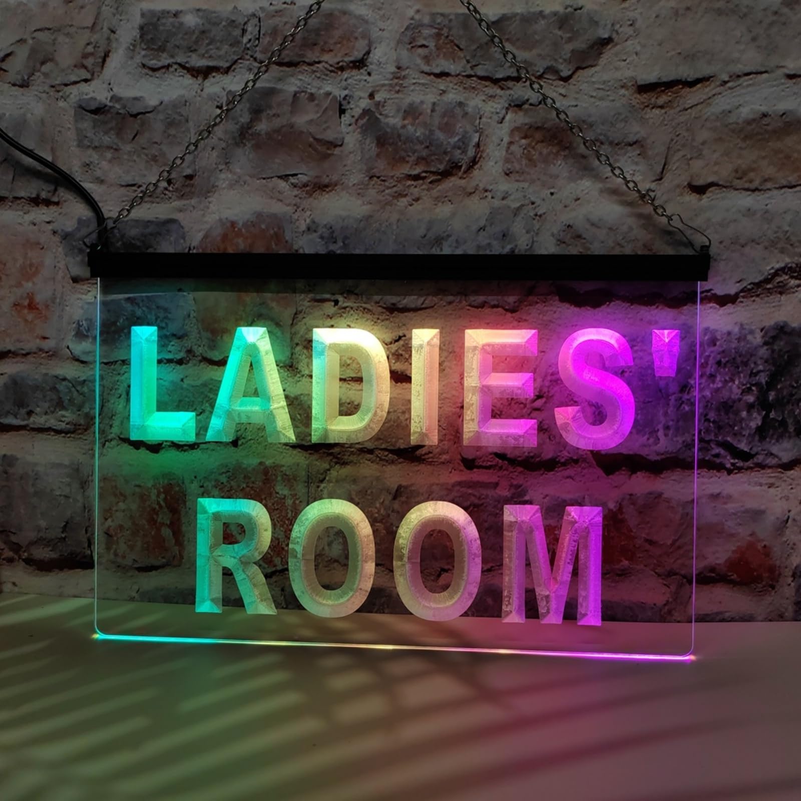 Ladies Room Neonowy napis do dekoracji ścian, sterowany aplikacją, ściemnialny, zasilany przez USB, diodowe oświetlenie neonowe do damskiej toalety,30x20cm