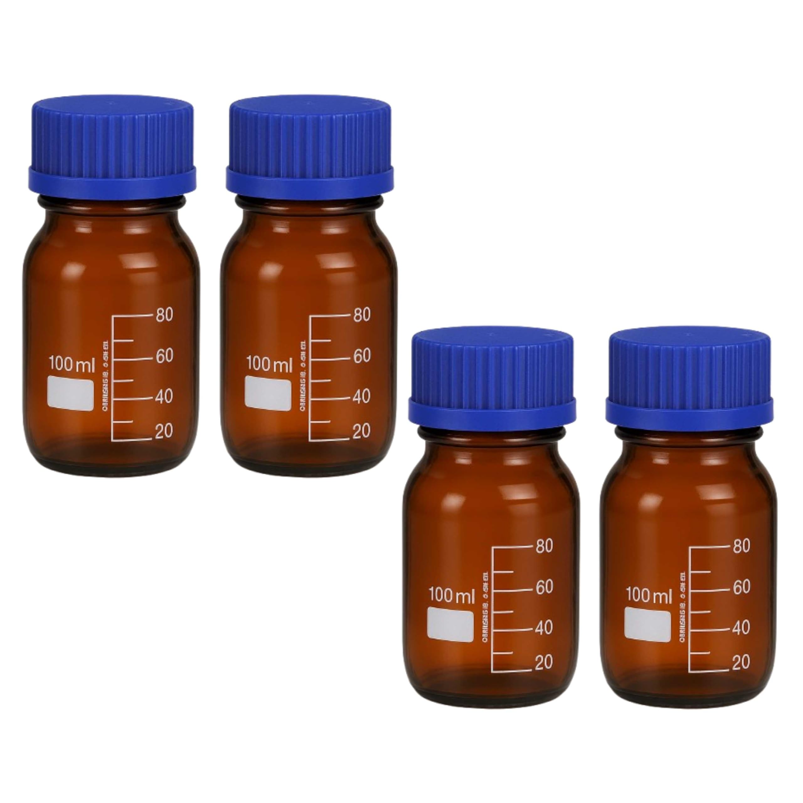 LABXPORT Borosilicate glass Amber Reagent Bottle -100ml Pack of 4 with blue Screw Cap – for lab laboratory school college science experiment Storage Container Leak-Proof kitchen and professional use-image-10