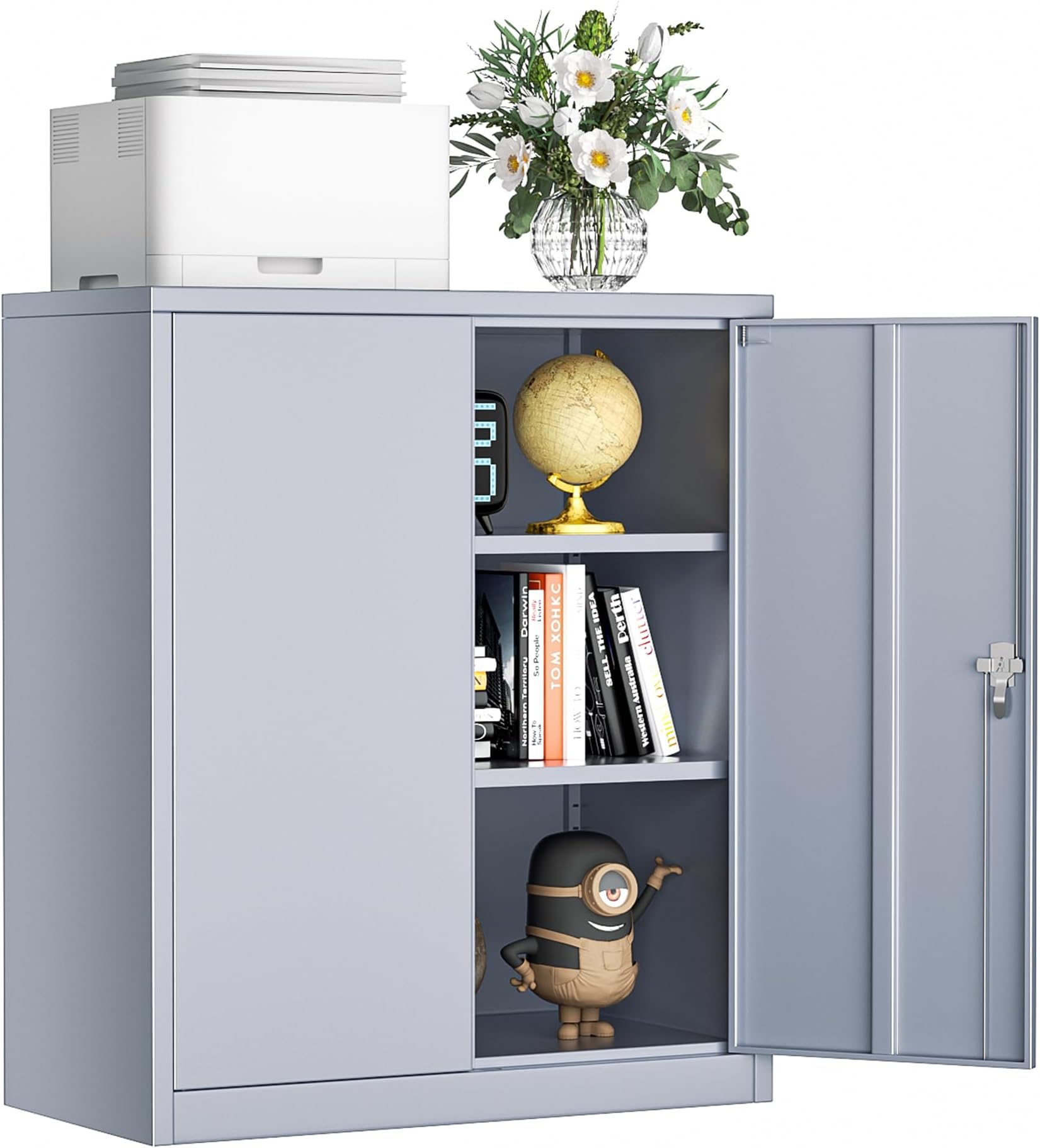 INTERGREAT Metal Storage Cabinets with Lock, Lockable Storage Cabinet with 2 Locking Doors and 2 Adjustable Shelves, Small Office Steel Cabinet for Home, Warehouse