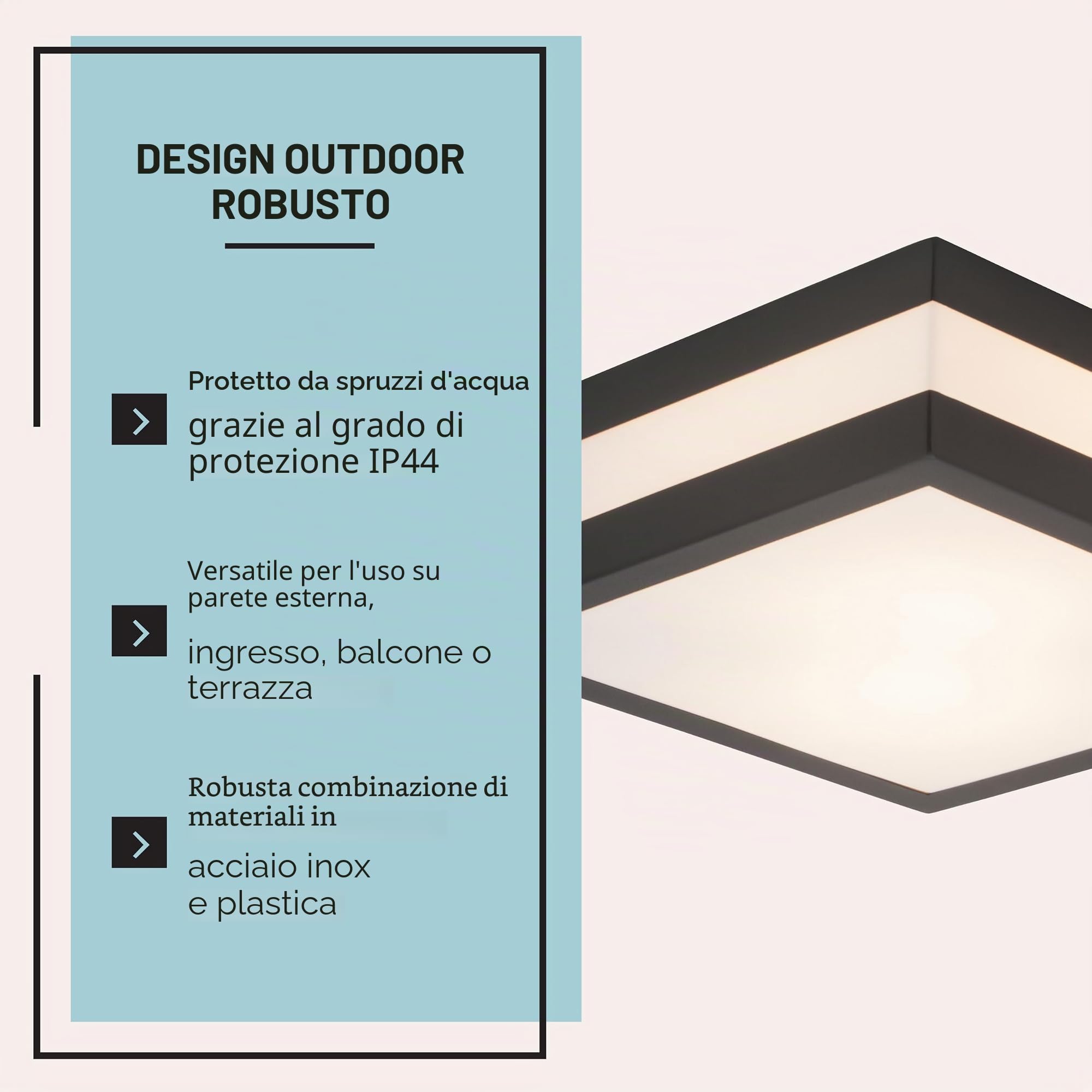 Plafoniera funzionale dal design semplice per esterni, per 2 lampadine E27, max 11 W, in acciaio inossidabile e plastica, colore: antraciteLED integrato, (2300lm, 3000K), A