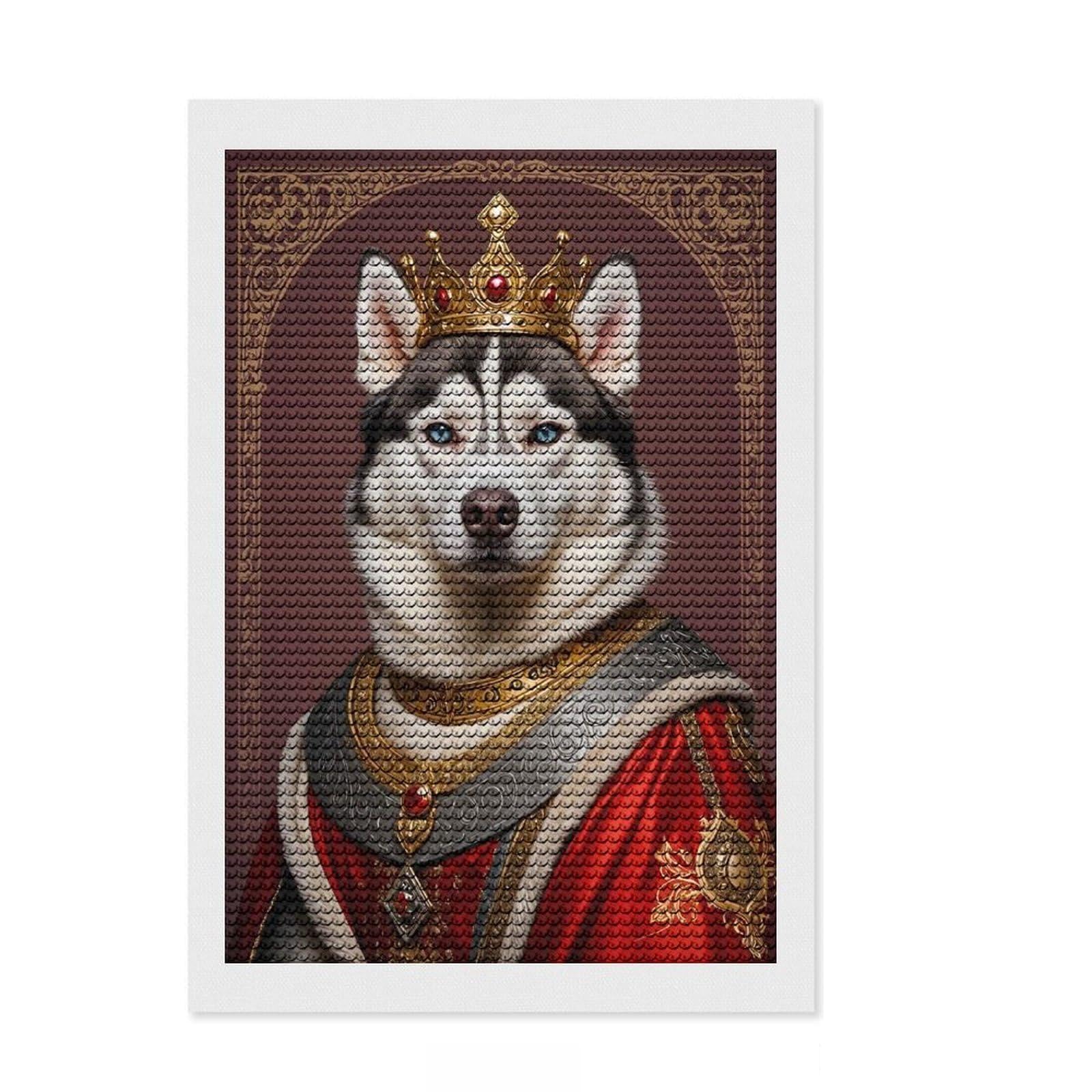Junmoney Siberian Husky King Diamond Painting Set 8"x12", for Craft Lovers, Relaxing DIY Hobby, Cosy Home Accent, Festive Craft Gift