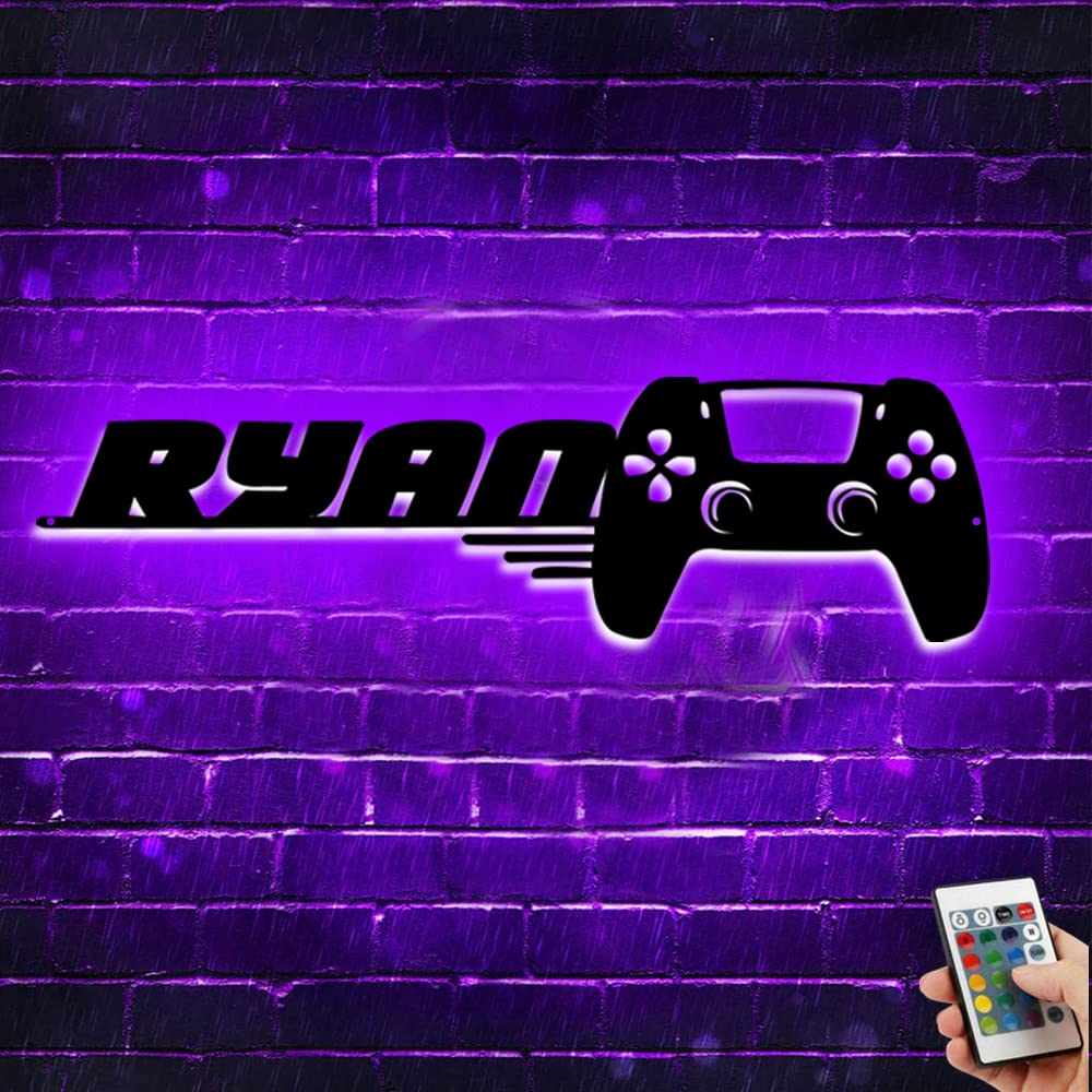 Personalizzato Gamer Metal Sign Wall Art Lamp Gioco LED Neon Sign Night Lights Nome personalizzato Home Decor Gamer Sign per Teen Boys Game Room Decor (Stile 12,5-9-5)