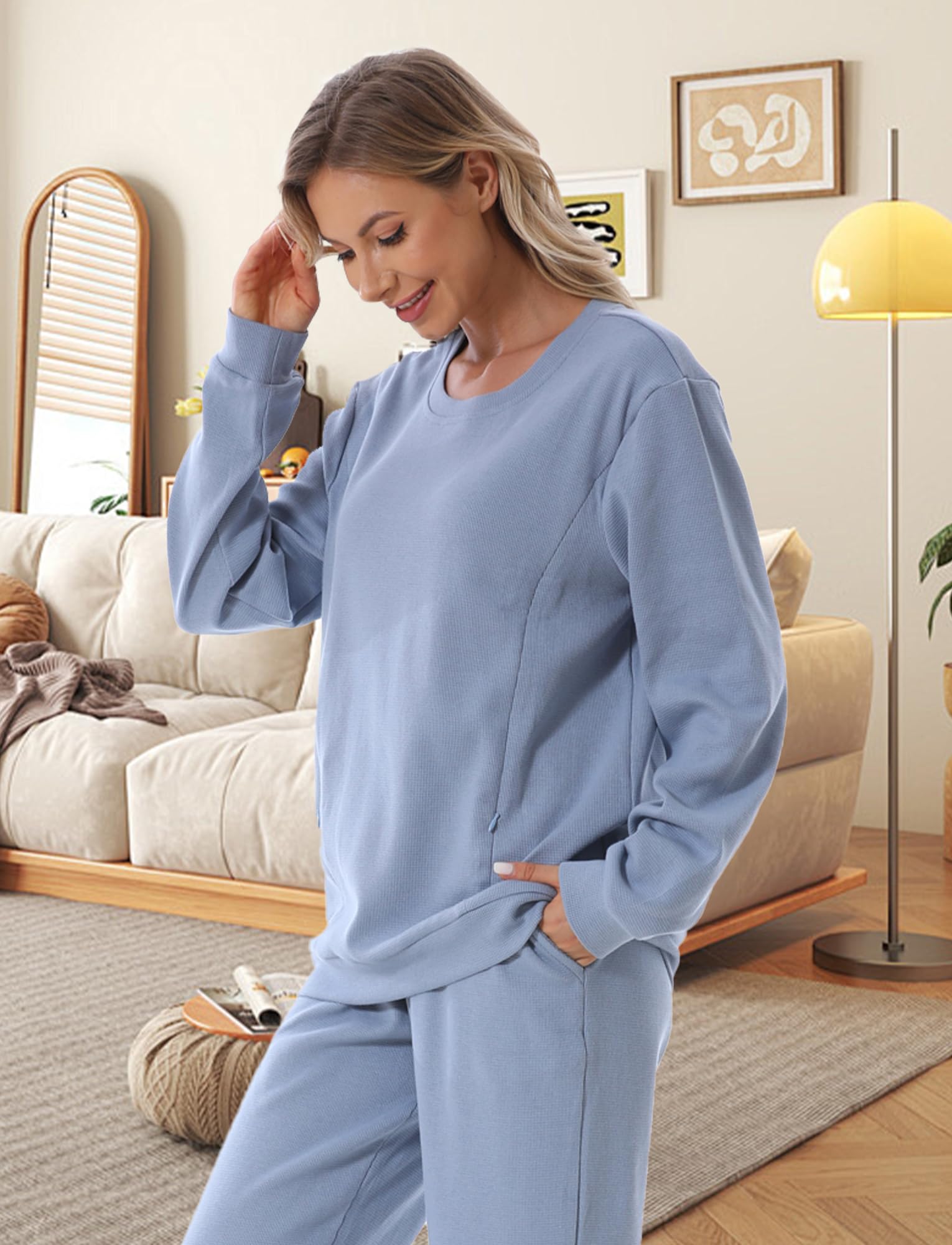 FEOYA Felpa premaman a maniche lunghe maglione girocollo camicie per allattamento con zip pullover aperto laterale allentato casual top morbidi gravidanza inverno autunno vestiti