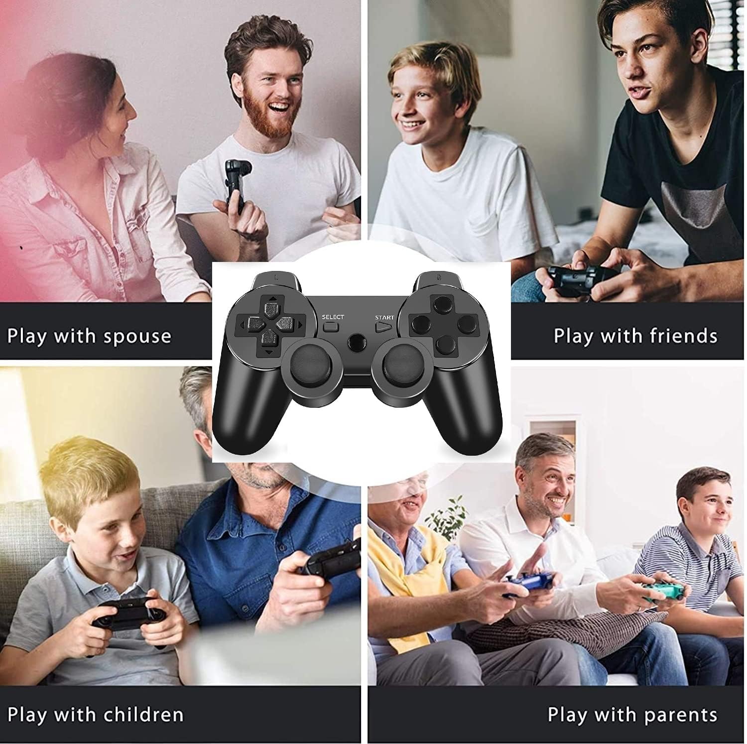 PS-3 Controller 2 Pack, Dual Shock 3 Wireless Gamepad Joystick for PlayStation 3, Compatible with PS-3 Console, Ergonomic Design, Rechargeable Battery, Vibration Feedback - 2 Controllers in Set