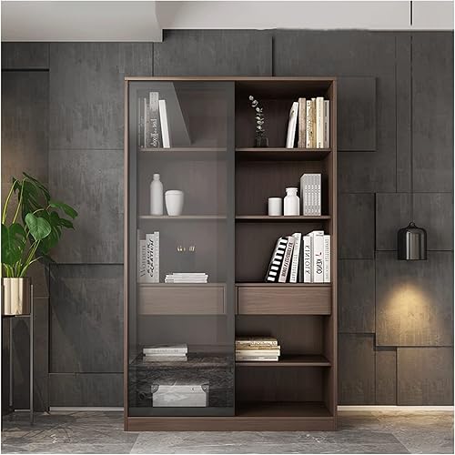 Miniatura 4 de moisture Estantería de piso a techo con puerta corrediza de vidrio, gabinete de almacenamiento adecuado para sala de estar, dormitorio, estudio y