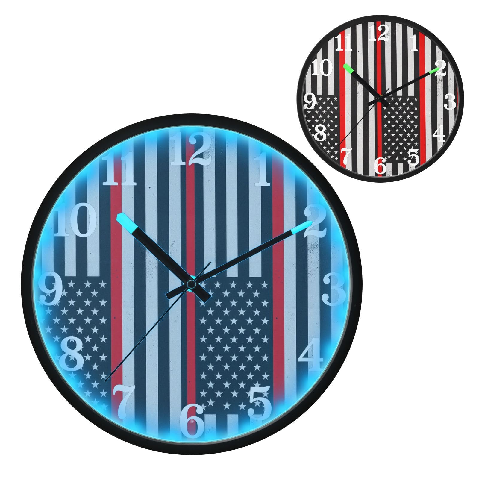 Yuiboo Horloge murale ronde à rayures rouges activée par le son