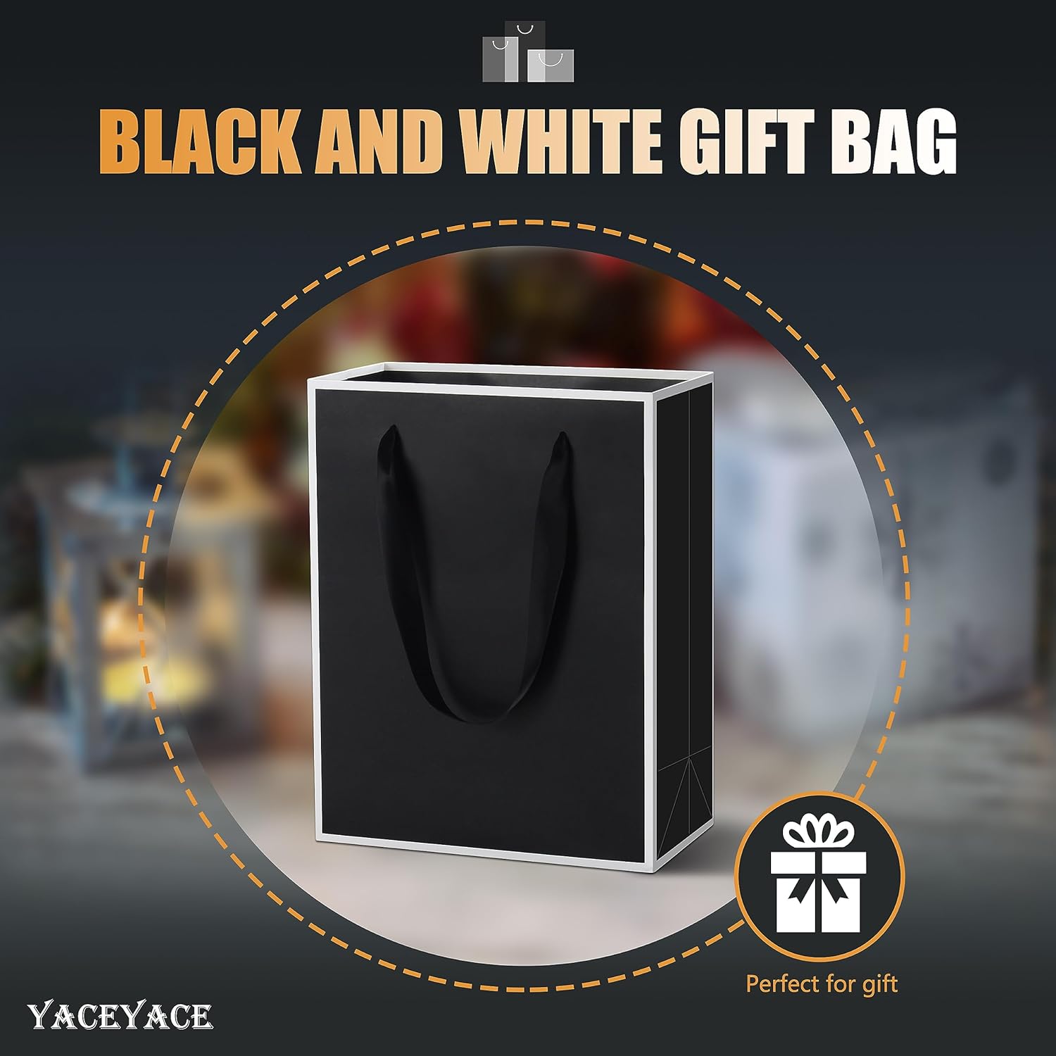 Black Gift Bags with Handles Bulk, YACEYACE 20Pcs 8"x 4" x 10.5" Black Paper Gift Bags Bulk Black with White Frame Gift Wrap Bags for Party, Birthday, Wedding, Retail, Merchandise, Boutique, Small - Image 2