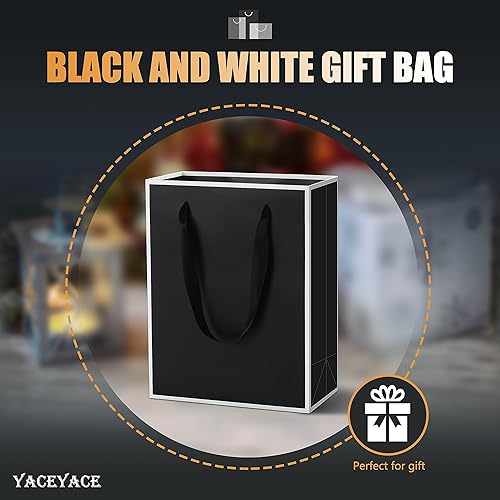 Miniatura 2 de YACEYACE - Bolsas de regalo negras con asas a granel, 20 unidades de 8 x 4 x 10.5 pulgadas, bolsas de regalo de papel negro a granel con marco