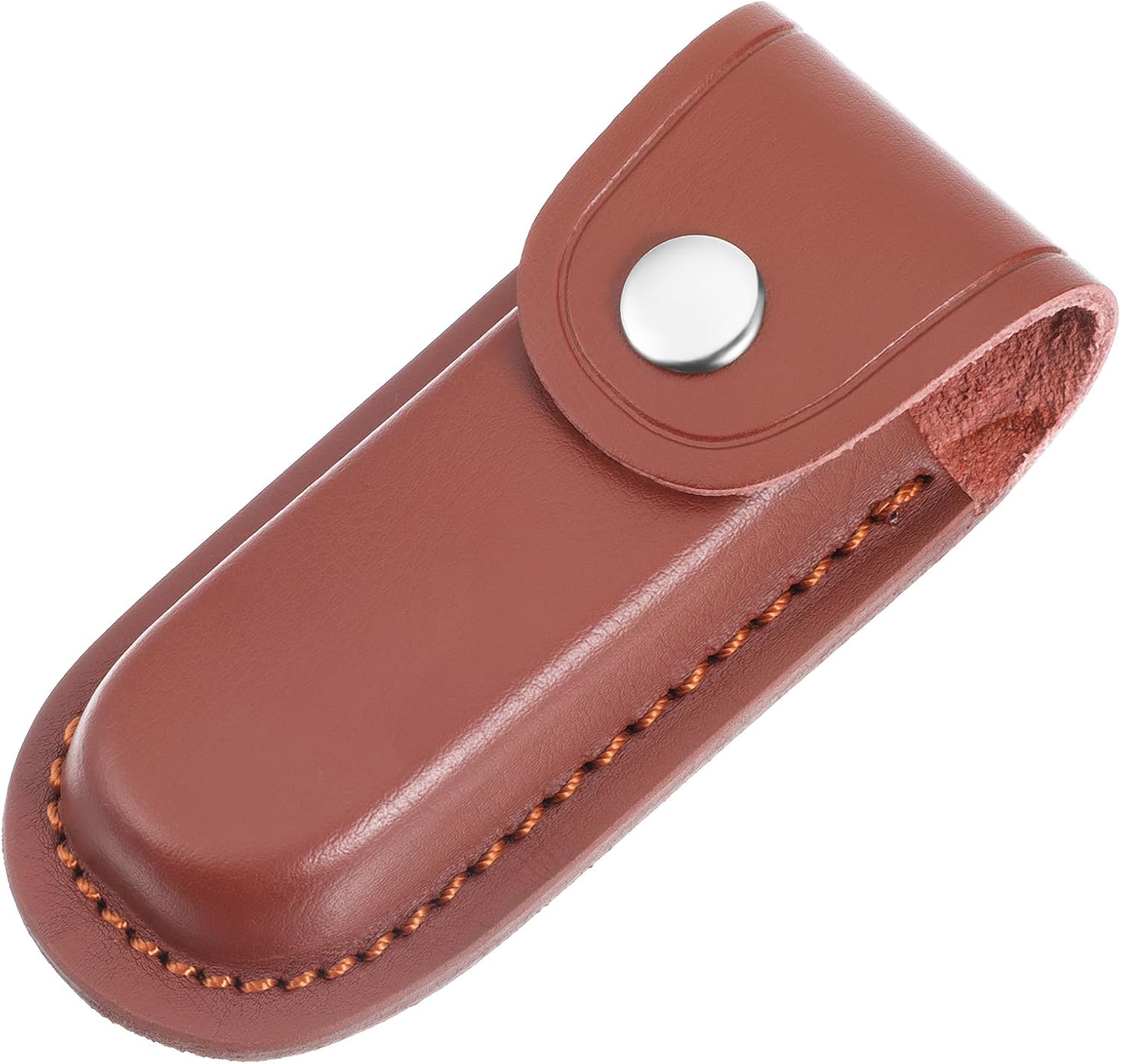 Pocket Knife Sheath, 4" Brown Leather Knife Sheath for Belt Portable Folding Knife Pouch with Snap Closure and Belt Loop Multitool Knives Holder for Outdoor Activities and Daily Use