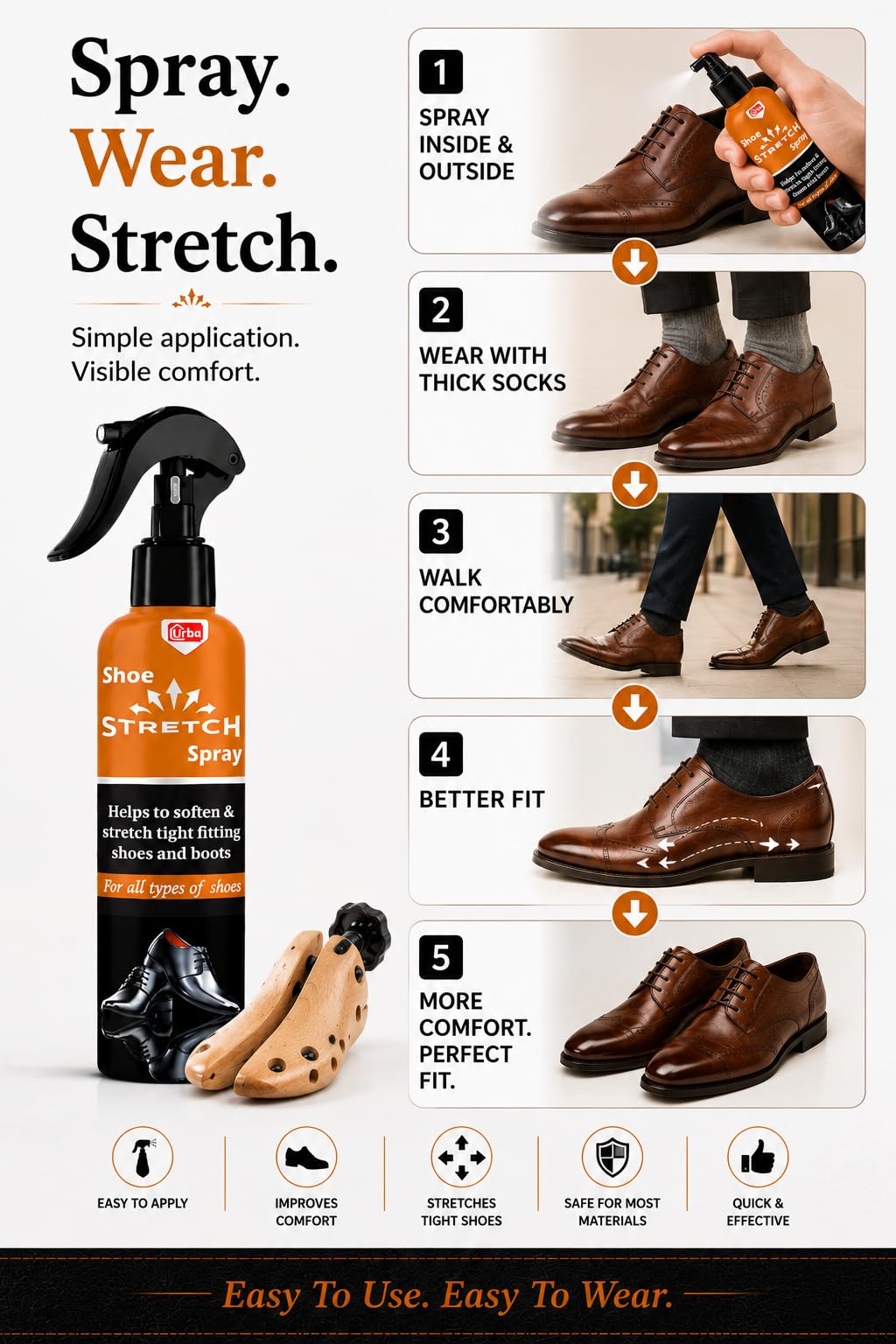URBA® Shoe Stretch Spray 200 ml | Softens & Gently Stretches Tight Shoes | Leather, Suede, Nubuck & Canvas | Helps Reduce Pressure Points & Improve Comfort | Easy Precision Spray 3