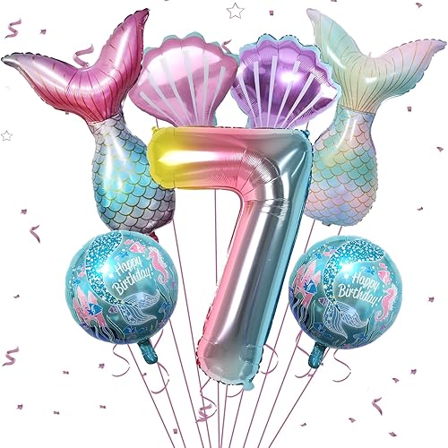 Decoraciones de cumpleaños de 7 sirena, decoración de fiesta de sirena, kit de globos de sirena, globo de mar, globos de aluminio de sirena, globos