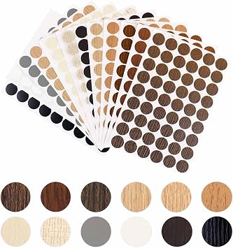 648 Pieces Screw Hole Covers Stickers Wood Stickers for Furniture PVC Adhesive Screw Cover Caps for Wall Cabinet Desk Self-Adhesive Screws Hole Sticker 21mm Dustproof Wood Textured Sticker 12 Colors