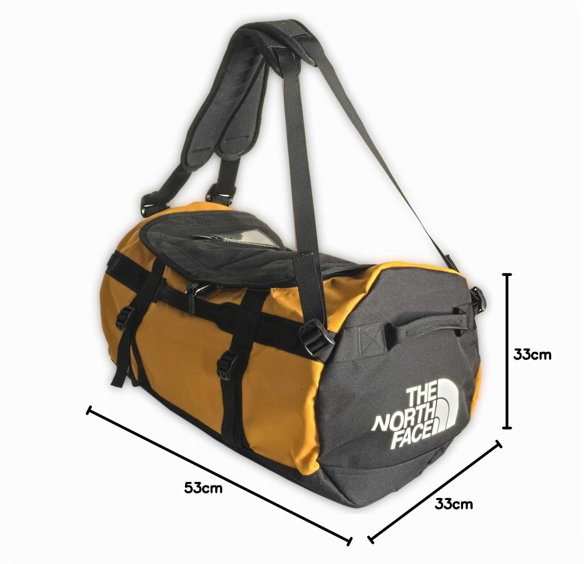 The North Face Gilman Duffel Sac de Sport Durable avec Bretelles à Dos et poignées latérales rembourrées Noir/Jaune Taille S, 50L (TNF), Noir/Jaune