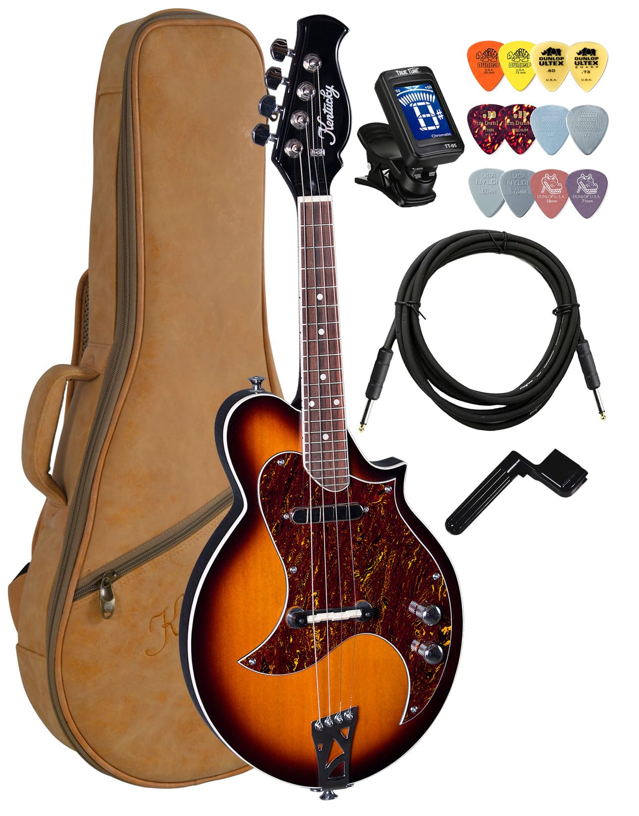 Kentucky KM-300E 4-String Solid Body Electric Mandolin with Lipstick Pickup - Sunburst with Instrument Alley Bag, Tuner, Picks, Strap, Bundle