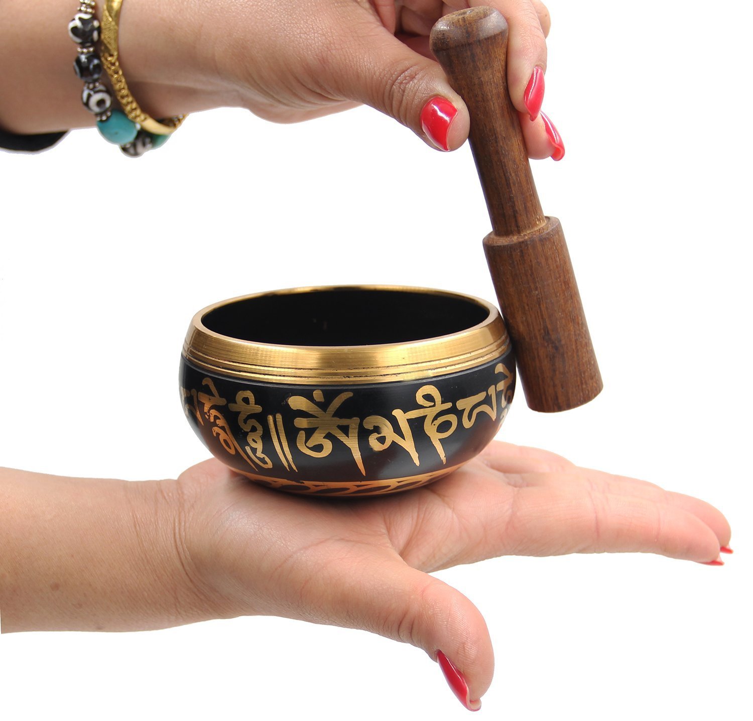 Harmonic Tibetan Meditation OM Mani Singing Bowl With Rosewood Mallet & Silk Cushion