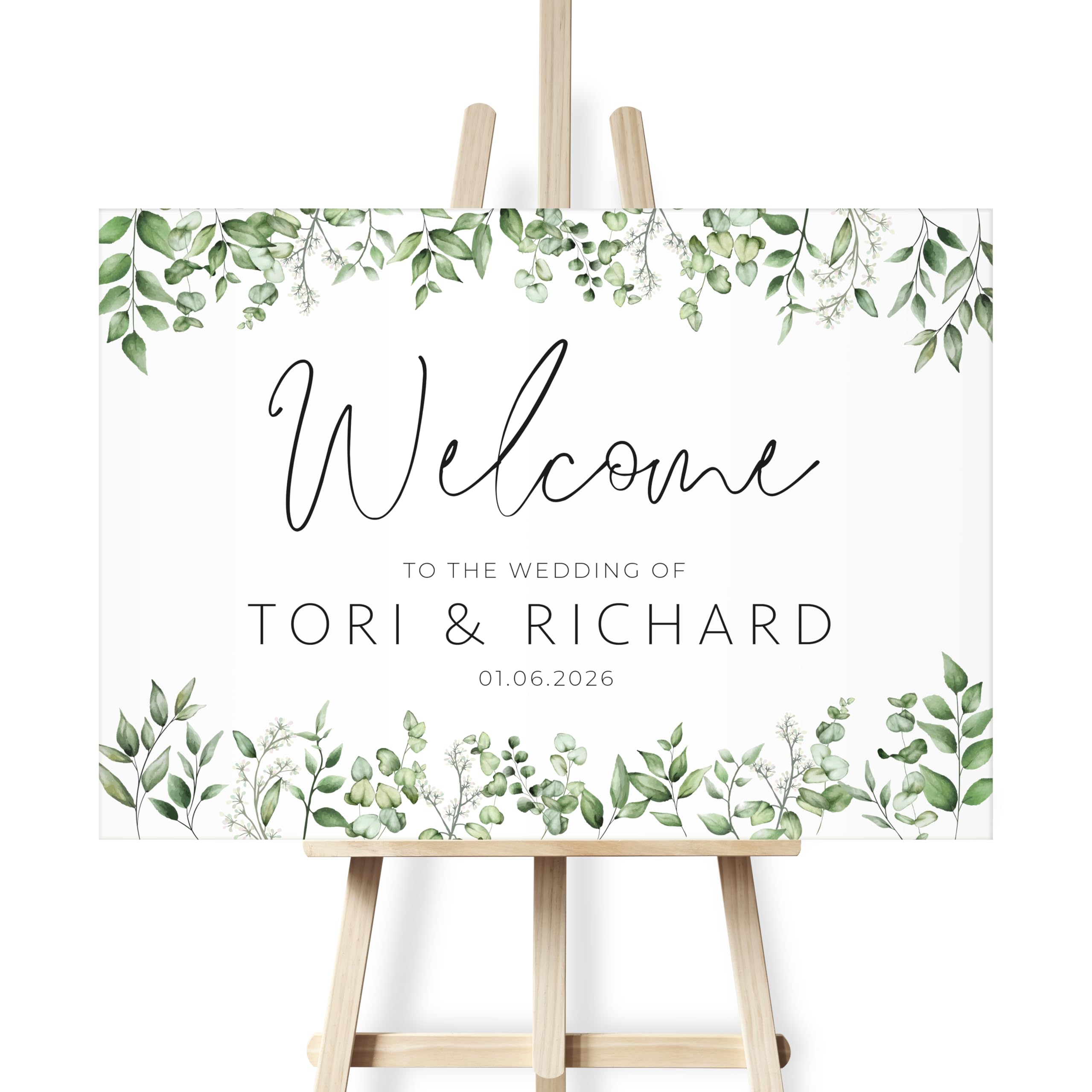 Wedding Welcome Sign - Green Eucalyptus. Foam Board, Canvas or Poster. Sizes A1, A2, & A3. Green Floral Wedding Sign. — image 1