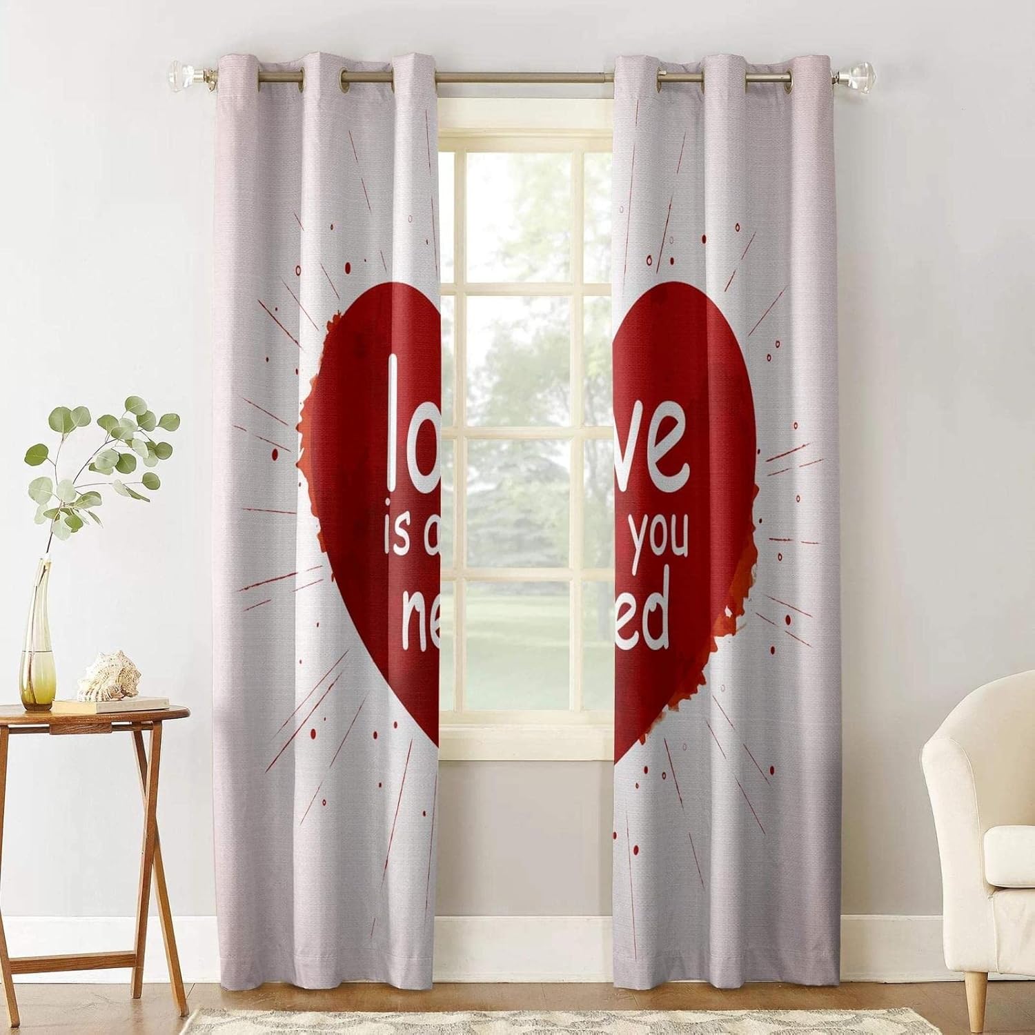 Red Heart Love Blackout Curtains, Love Valentine's Day 3D Printed Drapes, 2 Panels Decor Heat Insulation Noise Reduction Grommet Drapes for Bedroom Living Room Window(54" Wx39 L)