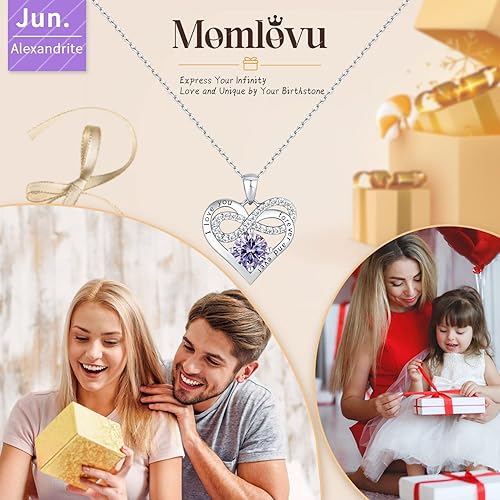 Miniatura 2 de Momlovu Collares de corazón infinito para mujer, plata de ley 925, oro rosa, piedra natal, joyería para mujer, día de San Valentín, día de la madre