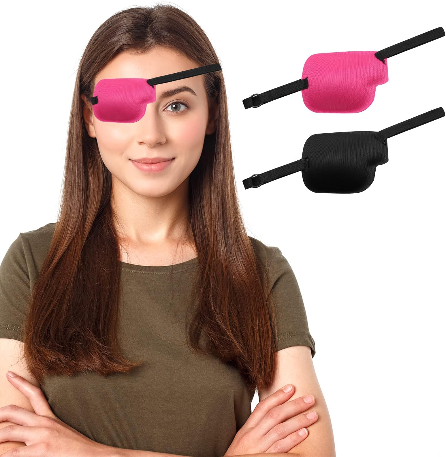 Eye Patches Adjustable Medical for Adults Kids Pirate Eye Patches with Buckle Soft Comfortable Non-Slip for People Amblyopia (Black+Pink)