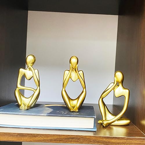 Miniatura 6 de Lgmamob Thinker - Estatua decorativa de resina dorada, pequeña escultura decorativa para escritorio, dormitorio, hogar, sala de estar, figuras