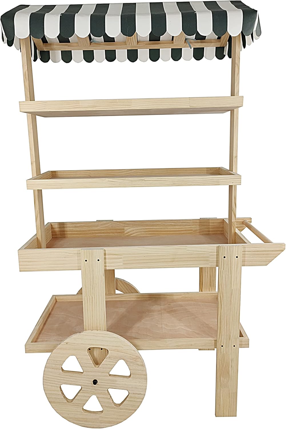 FixtureDisplays® Flower Cart Vending Cart Farmers Market County Fair Wagon Wood Stall Stand Rolling Shelf Retail Booth Kiosk 42.0" Long x 68" Tall x 25.0" Wide, with Awning 19402+18616-NPF