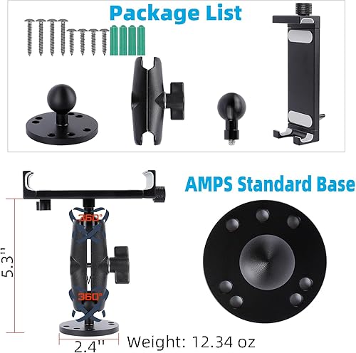 Miniatura 5 de Soporte para tablet de automóvil de aluminio con base de taladro resistente, compatible con iPad Pro Mini de 4.7 a 15 pulgadas, tabletas Samsung