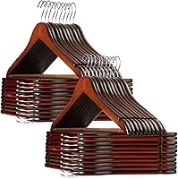 Vista 8 de Casafield - 10 perchas de madera de cerezo para trajes, madera de loto de primera calidad con muescas y gancho giratorio cromado para ropa, abrigos